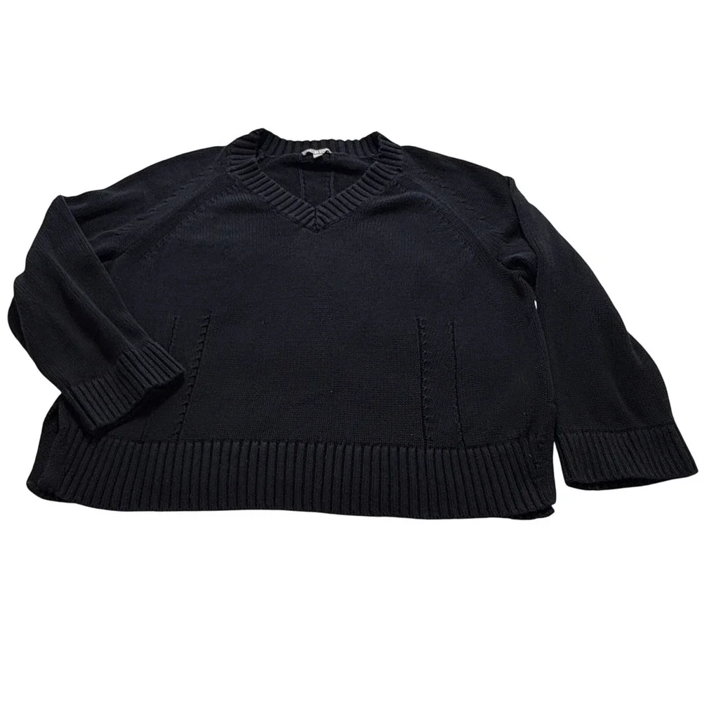 J.CREW V-Neck Sweater WMS XL NAVY Cotton‎ Oversized Side Slit Raglan Knit